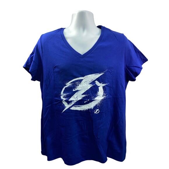 NWT Tampa Bay Lightning V-Neck T-Shirt Blue Women’s Size XL NHL Fan Gear - Picture 1 of 5
